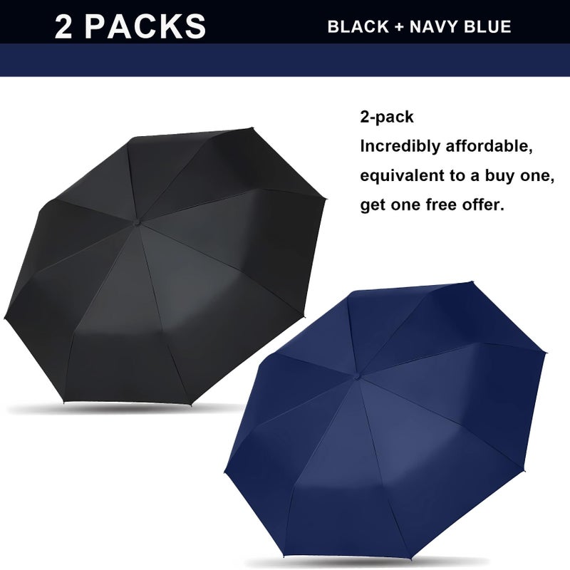 SIEPASA Two Pack The Original Portable Travel Umbrella for Rain Windproof, Perfect Car Golf Umbrella, Backpack, and On-the-Go.(Black & Navy Blue, 2 Pack) - Image 2